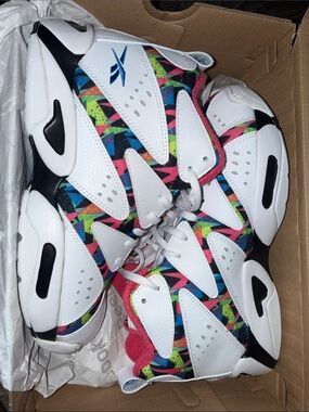 Reebok Kamikaze. White Multicolor Geometric Athletic Sneakers